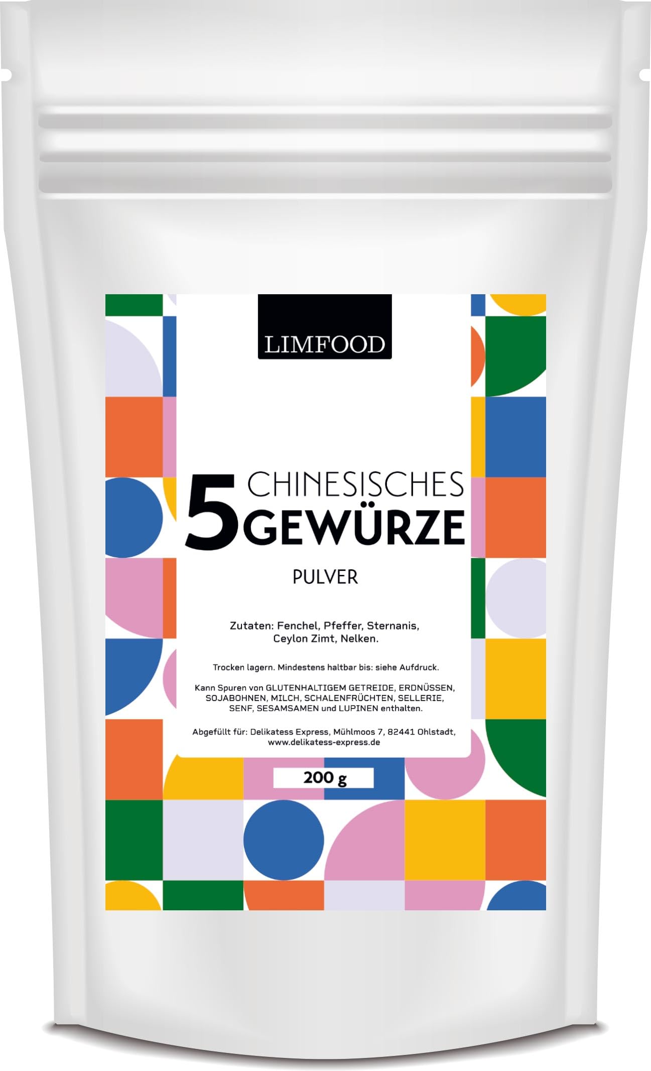 Limfood | 200g Chinesisches 5 Gewürze Pulver - China Gewürz mit Fenchel, Pfeffer, Sternanis, Ceylon Zimt, Nelken