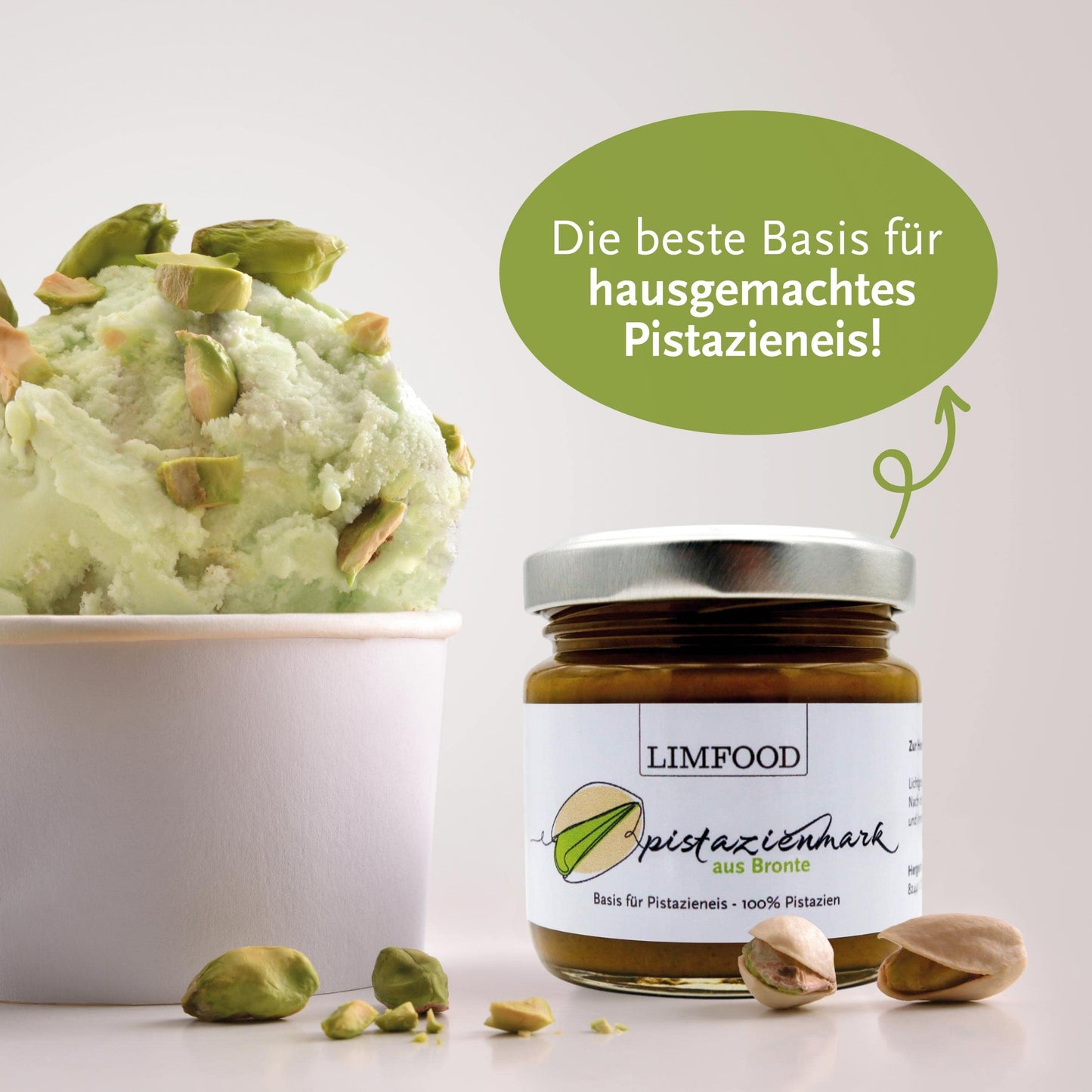 Limfood | 90g 100% reines Pistazienmark aus Bronte, Pistazienpaste zum Backen, zur Eisherstellung