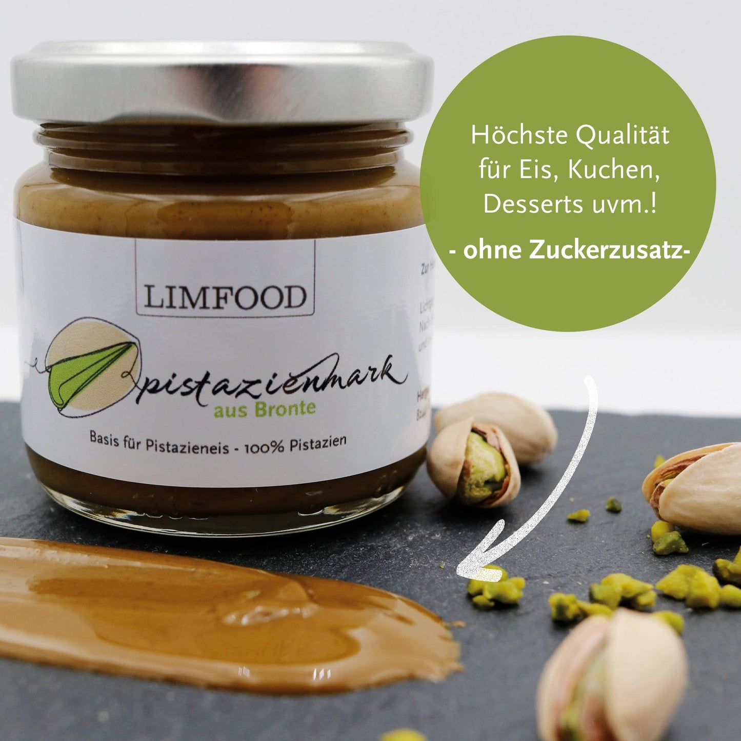 Limfood | 90g 100% reines Pistazienmark aus Bronte, Pistazienpaste zum Backen, zur Eisherstellung