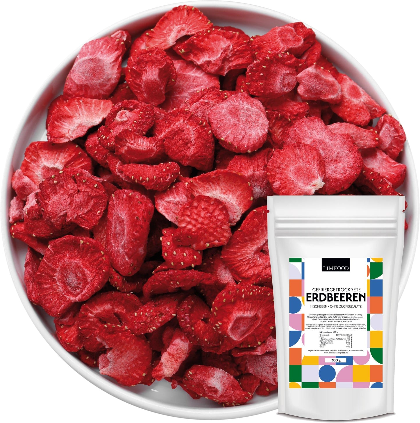 Limfood | 300g gefriergetrocknete Erdbeeren in Scheiben