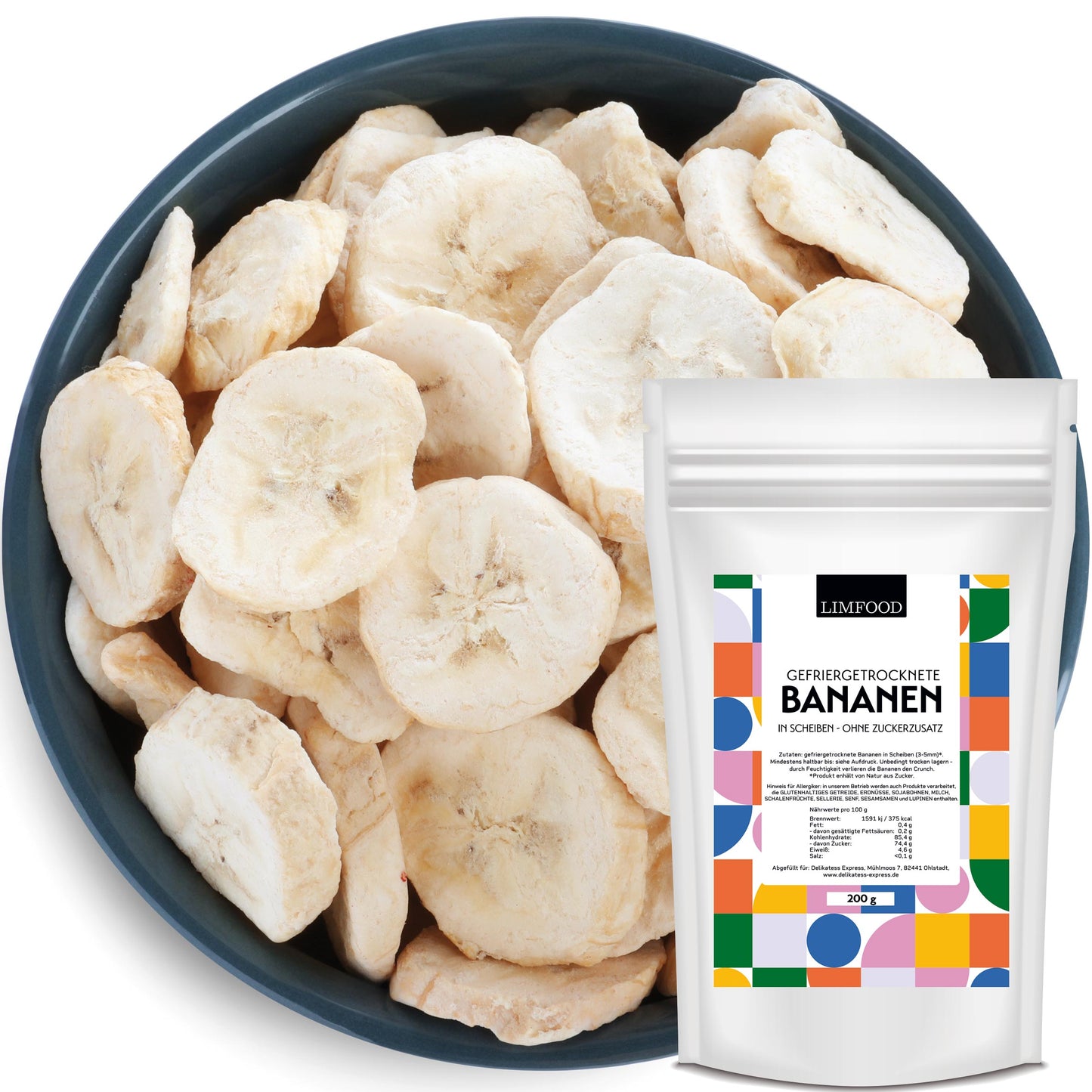 Limfood | 200g gefriergetrocknete Bananen in Scheiben - ohne Zuckerzusatz