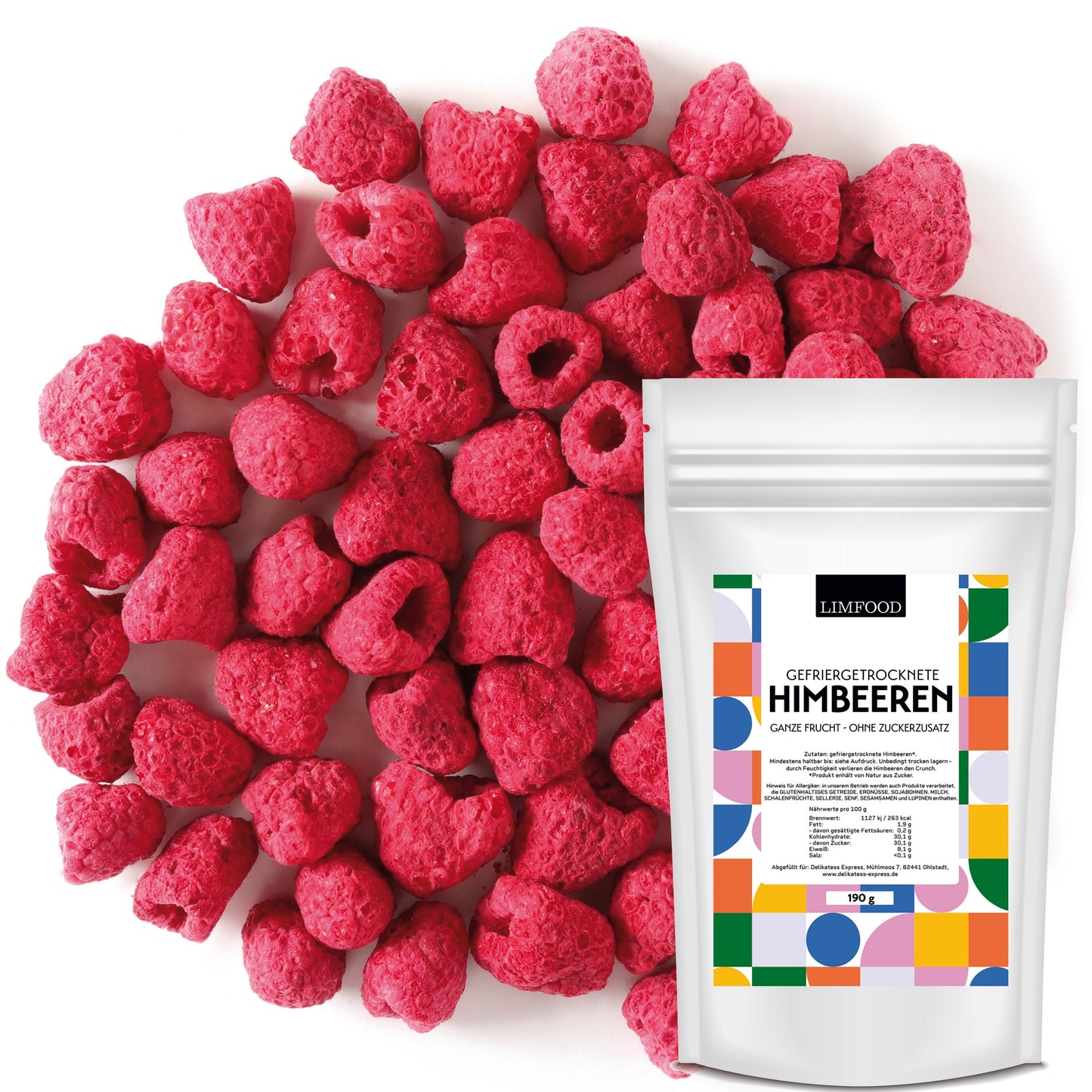 Limfood | 190g gefriergetrocknete Himbeeren - ganze Früchte