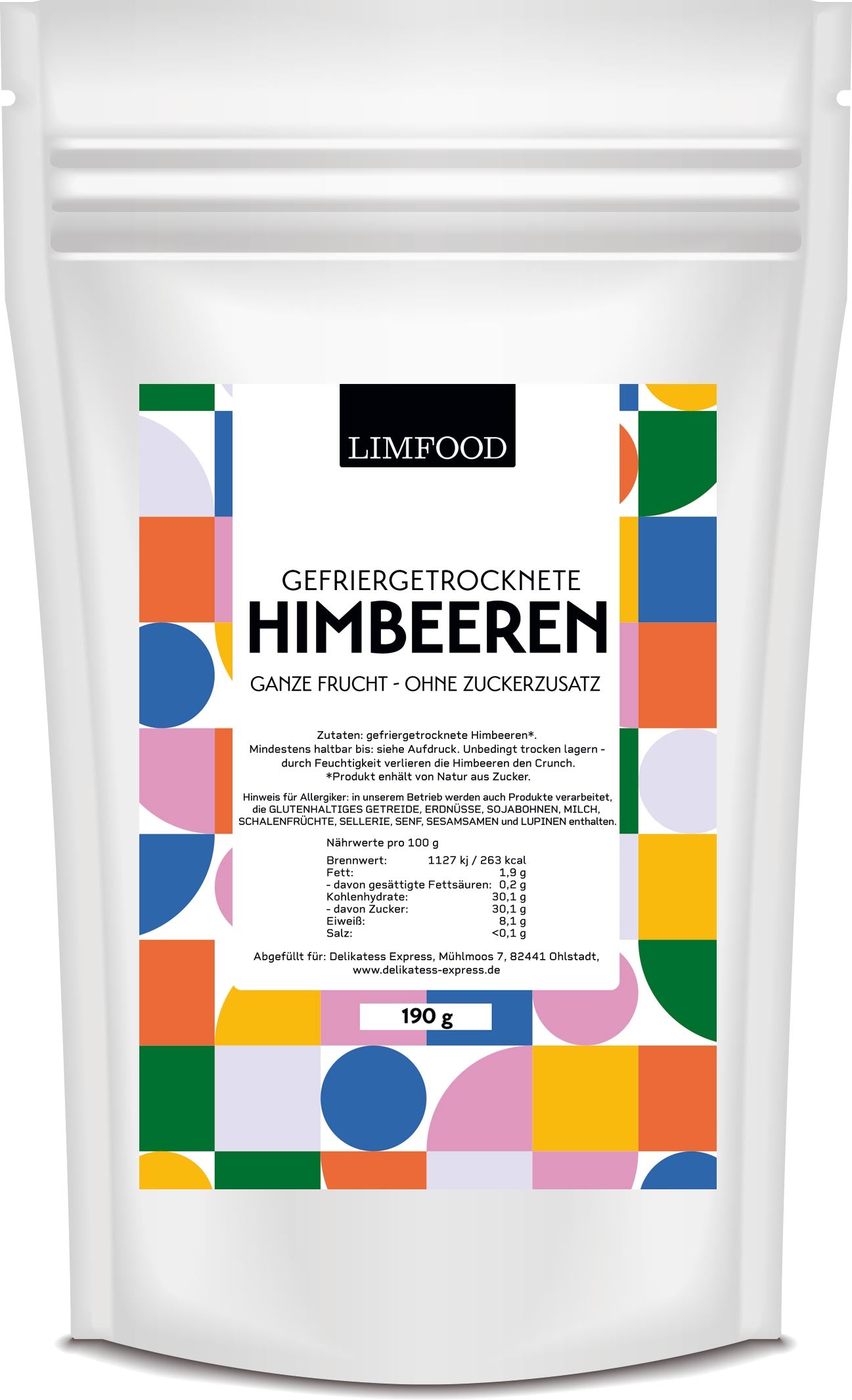 Limfood | 190g gefriergetrocknete Himbeeren - ganze Früchte