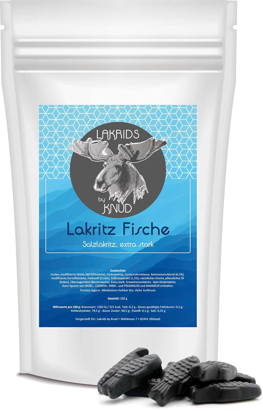 Knud | 150g Lakritz Fische extra stark, Erwachsenenlakritz